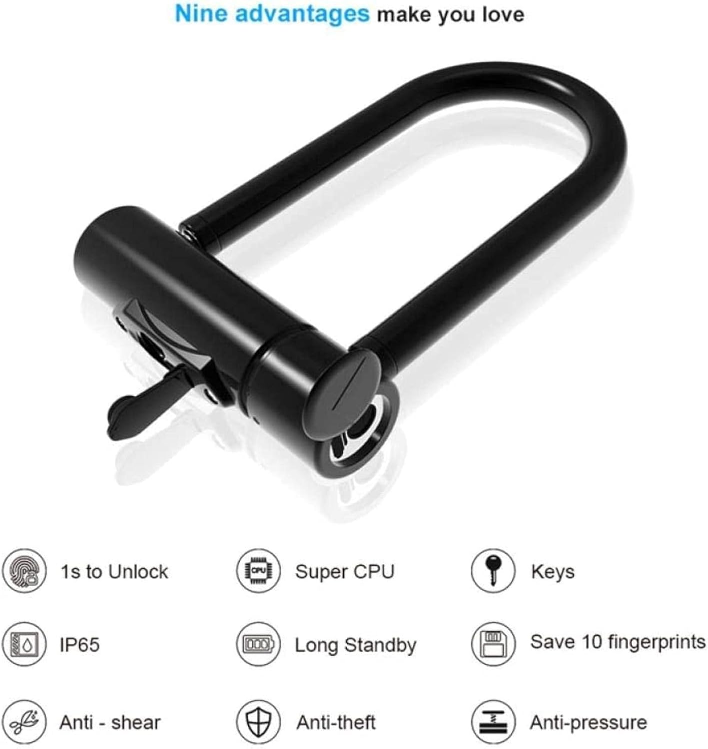 スクーター自転車ガラスドア用の頑丈なU字型電子指紋ロック南京錠Usb充電式充電キー