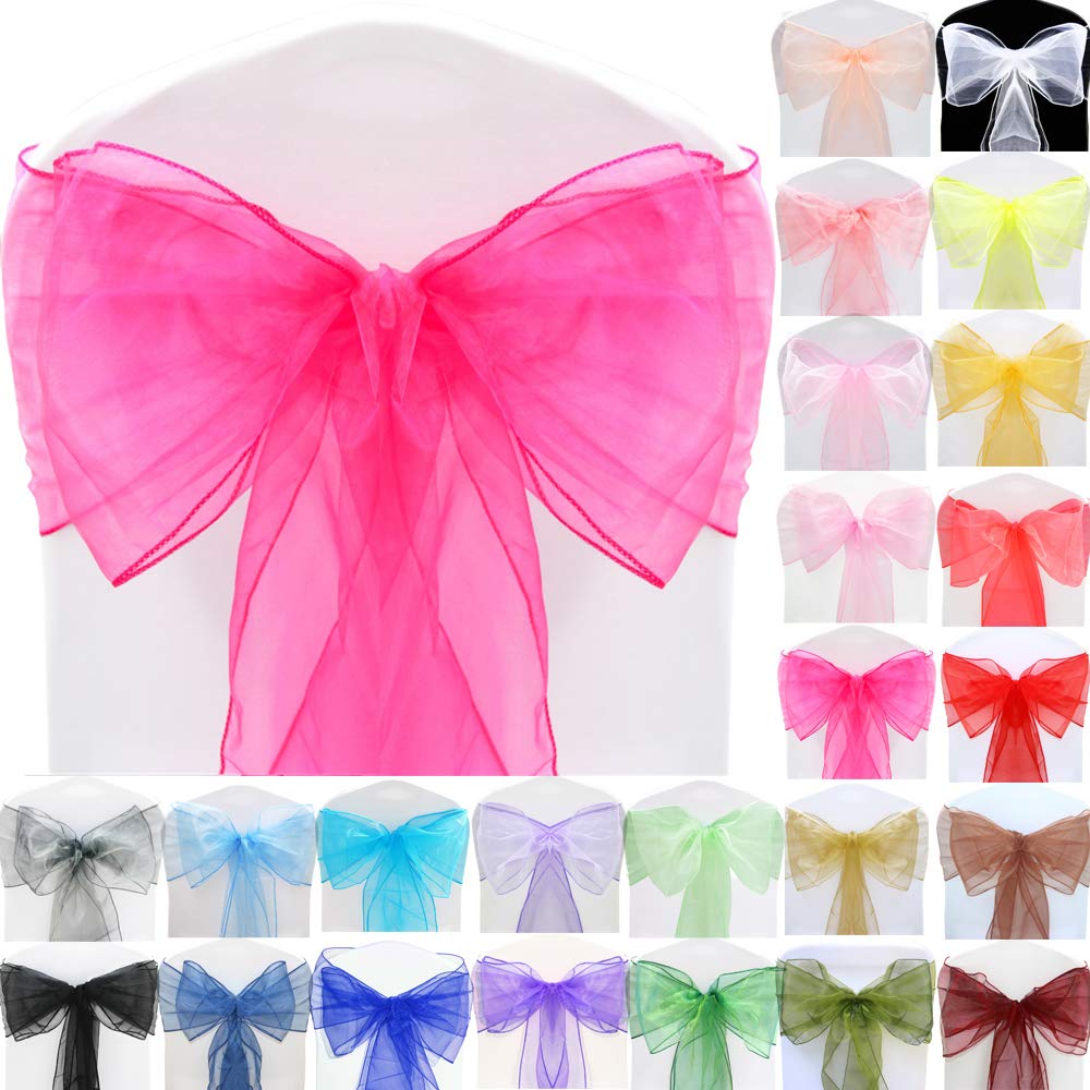 Time to Sparkle 20pcs 22x280cm Fuchsia Organza Sashes Wider Sash Fuller Bows Chair Cover Bows Sash for Wedding Party Birthday Decoration