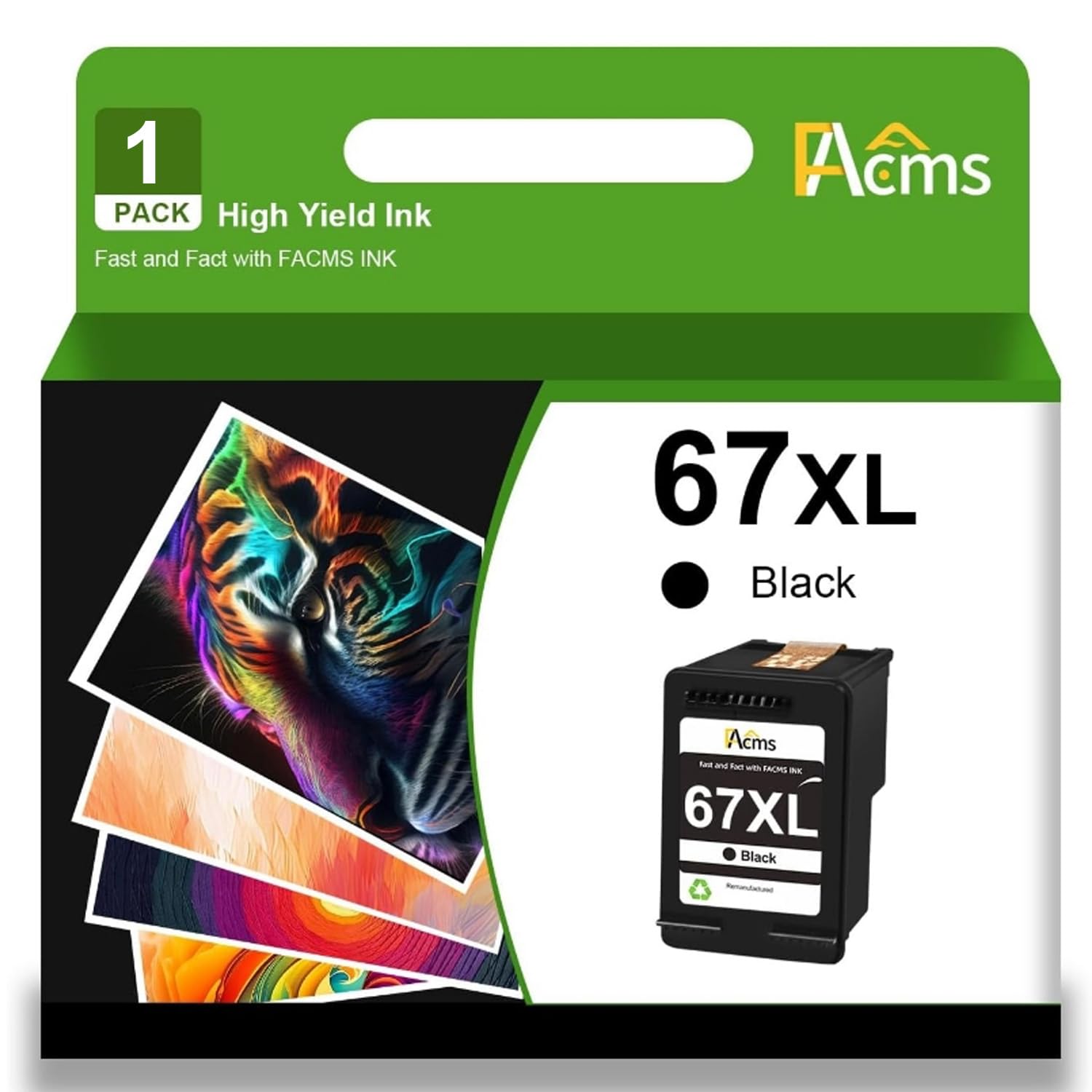 FACMS Printer Ink 67XL 67 Black Ink Replacement for HP Ink 67 Black Ink Remanufactured for DeskJet 2700 2700e 2755e 2755 4155e Envy 6055e 6055 6000
