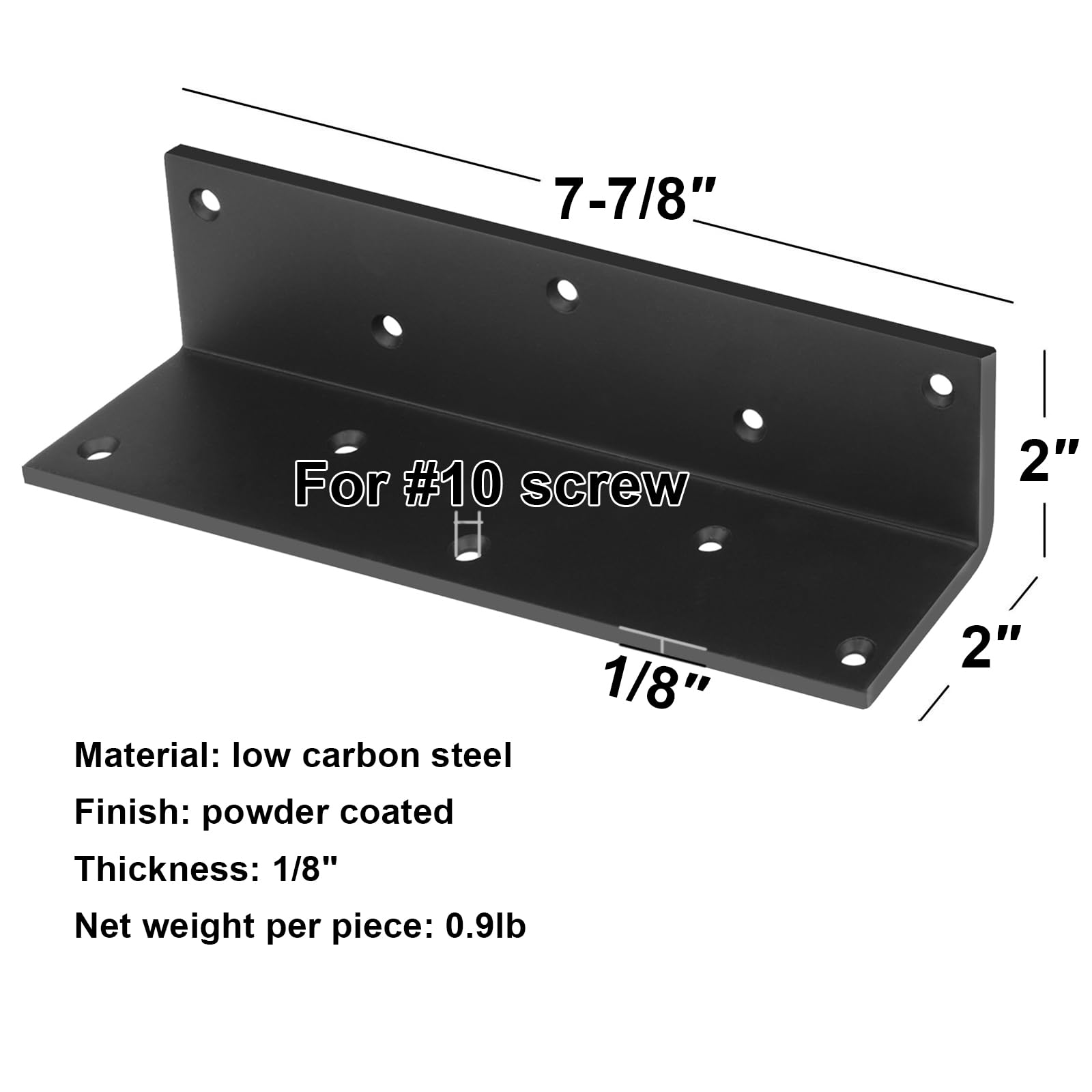4 staffe angolari a L in acciaio da 7 7/8 "x 2" giunto metallico, spessore 2,9 mm, carico massimo 117,9 kg, gancio angolare per ripiani in legno, mobili, mobili (nero), viti non incluse