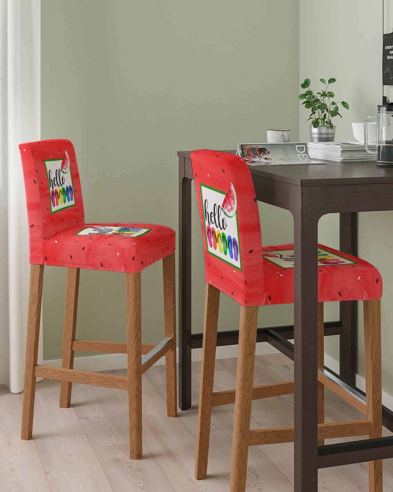 Colorful Striped Slippers Bar Stool Cover Set of 4, Stretch Removable Bar Stool Chair Covers with Backs Pub Counter Stool Chair Slipcover for Dining Room Kitchen Cafe Hello Summer Red Watermelon