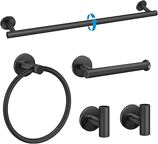 Juego de 5 toalleros sin taladrar, color negro, barra de toalla para pegar en la pared, de acero inoxidable, con toallero de 60 cm, gancho para toallas, toallero, soporte para papel higiénico
