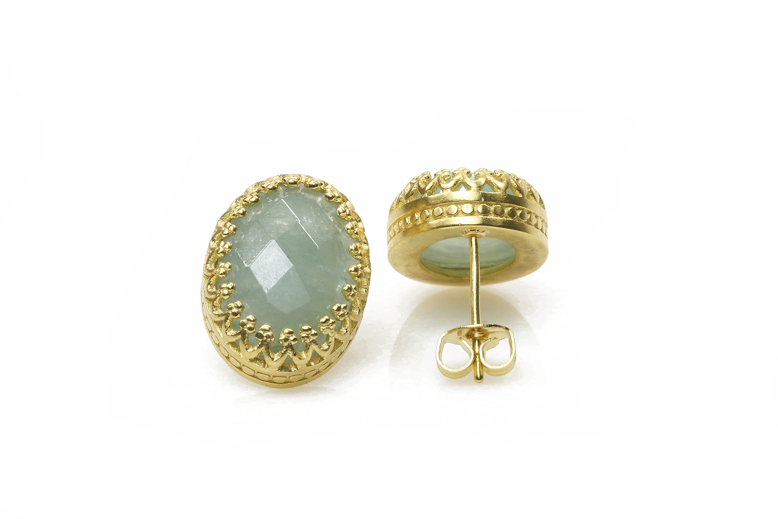 Pendientes de Aguamarina Ovalados - Intrincados Pendientes de Aros, Pendientes de Piedras Preciosas, Pendientes de Piedra de Nacimiento, Pendientes de Novia - Joyas Hechas a Mano