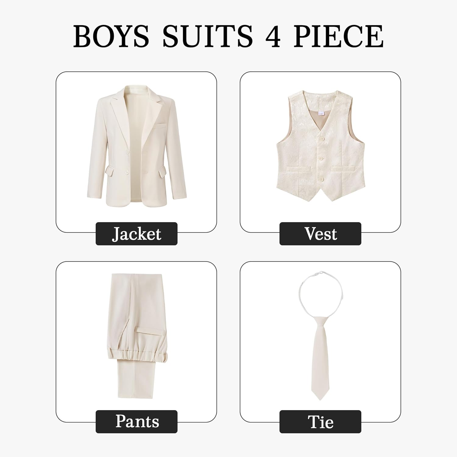 SANMIO Boys Suit 4 Piece Slim Fit Boys Suits Jacket Vest Pants Tie for Kids Suits Sets Boy Formal Tuxedo Set - Image 5