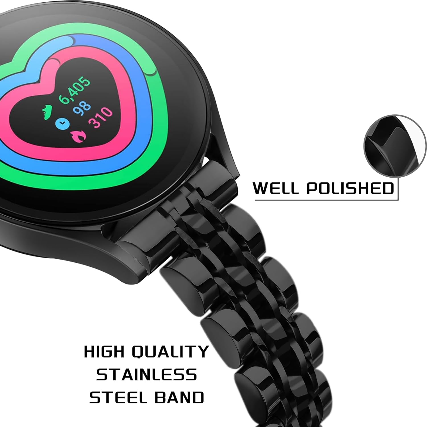 Slim Stainless Steel Bands Compatible for Samsung Galaxy Watch 7/FE/6/5/4 40mm 44mm, Watch 6/4 Classic 43mm 47mm 42mm 46mm, 5 Pro 45mm, 20mm Dressy Metal Chain Thin Strap for Women - Image 2