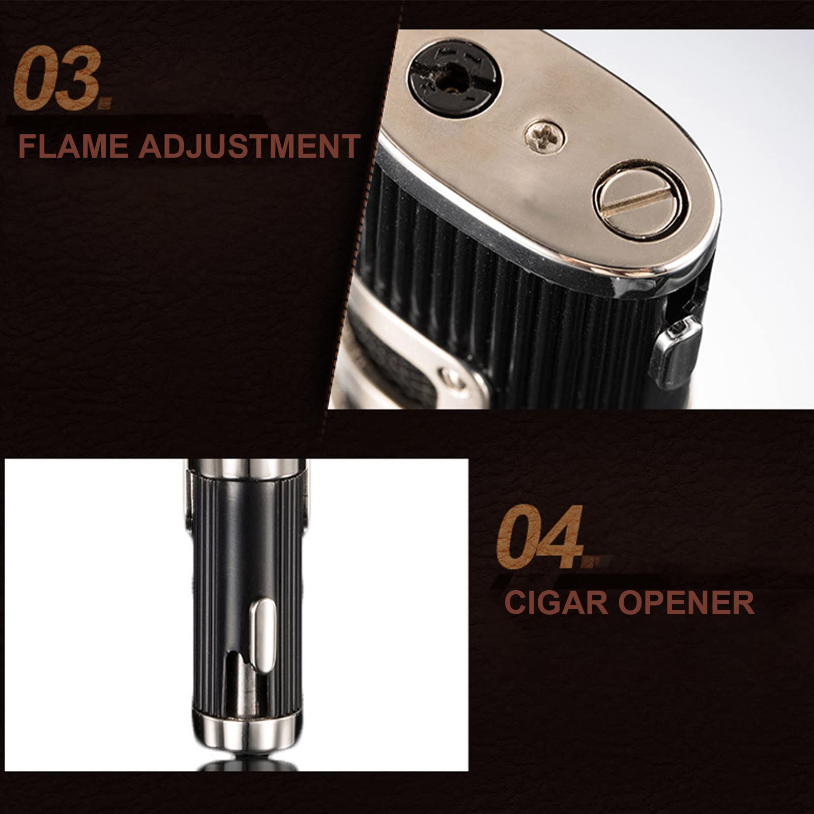 Briquet Torche Rechargeable Triple Jet Bleu Flamme Briquet Butane Réglable Coupe-Vent Allume-Cigare Accessoires Fumeurs Gadgets pour Hommes
