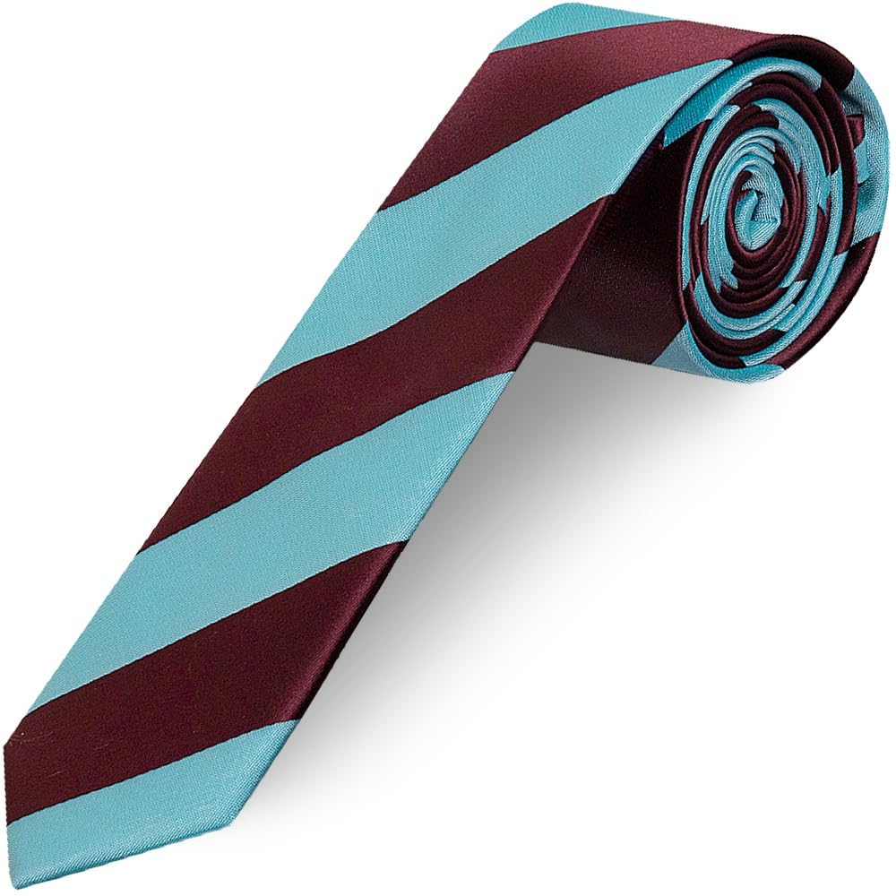 Ties R Us Boys Blue Claret And Striped Skinny Tie