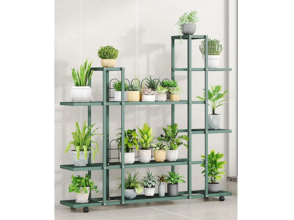 Support pour plantes en métal, étagère à plantes pour différentes plantes, support de présentation avec roulettes, pour jardin, salon et balcon