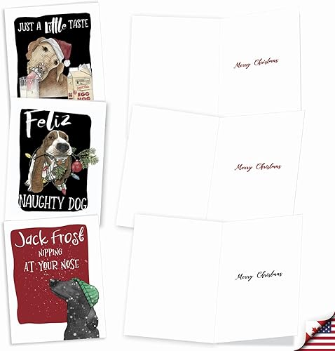Miniatura 3 de The Best Card Company - Paquete variado de 20 tarjetas de felicitación de Navidad con sobres, surtido navideño de humor para hombres y mujeres (10