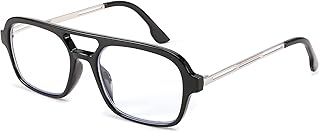 FEISEDY Retro Square Blue Light Blocking Reading Glasses for Women Men 70s Flat Aviator Glasses Anti-Fatigue Reader B2993 Black 1.5x