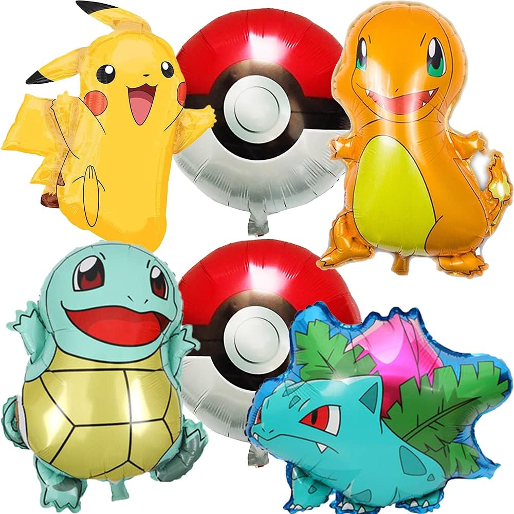 6PC POKE MON HELIUM BALL FOIL BALLOONS BALLOON PARTY SUPPLIES FAVOR DECORATIONS DECOR THEME IDEA FUN CELEBRATION HAPPY BIRTHDAY FAVO GIFT CENTERPIECE DANCE VIDEO GAME MUSIC