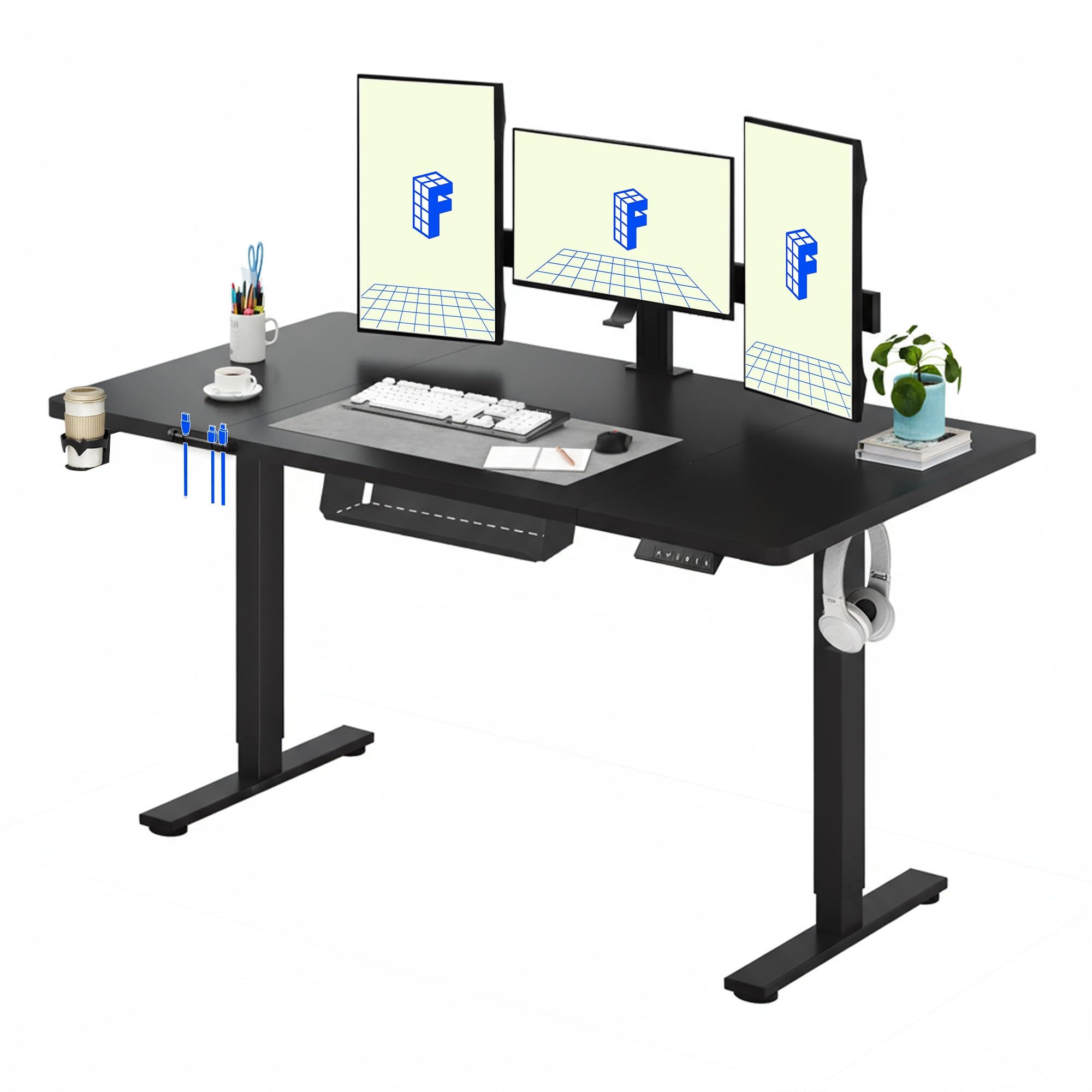 FLEXISPOT 180 * 80cm Electric Standing Desk Adjustable Standing Desk Sit Stand Up Desk Computer Desk with Hook Memory Function for Office and Home (Black+Black) โ image 1