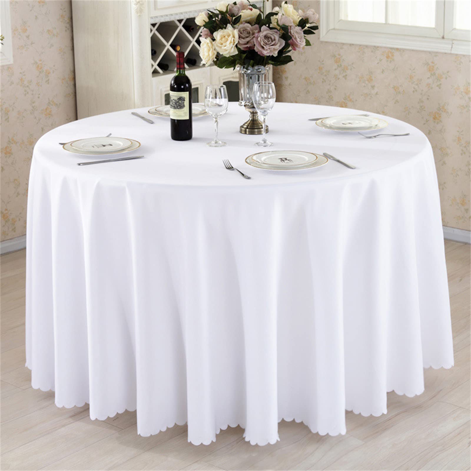Highdi Tablecloth for Round Table, Hotel Banquet Table Cloth Dining Room Polyester Tablecloth Washable Garden Tablecloth for Indoor or Outdoor Birthday Wedding Party (240cm,White)
