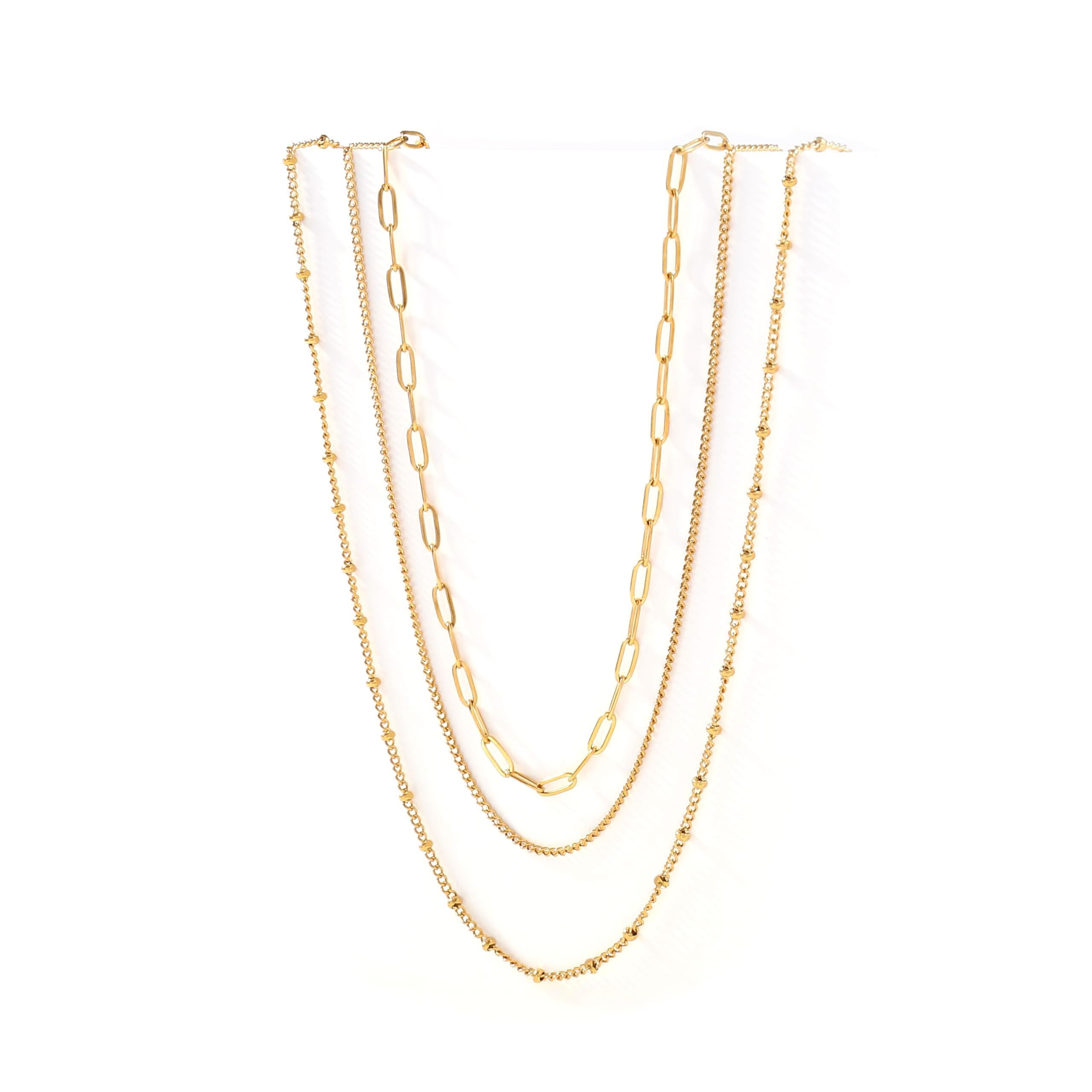 Waterproof Gold Necklace Layered Necklaces for Women Non Tarnish,14k Gold Plated Stainless Steel Dainty Stack Thin Chain Necklace Set for Women Gifts Jewelry