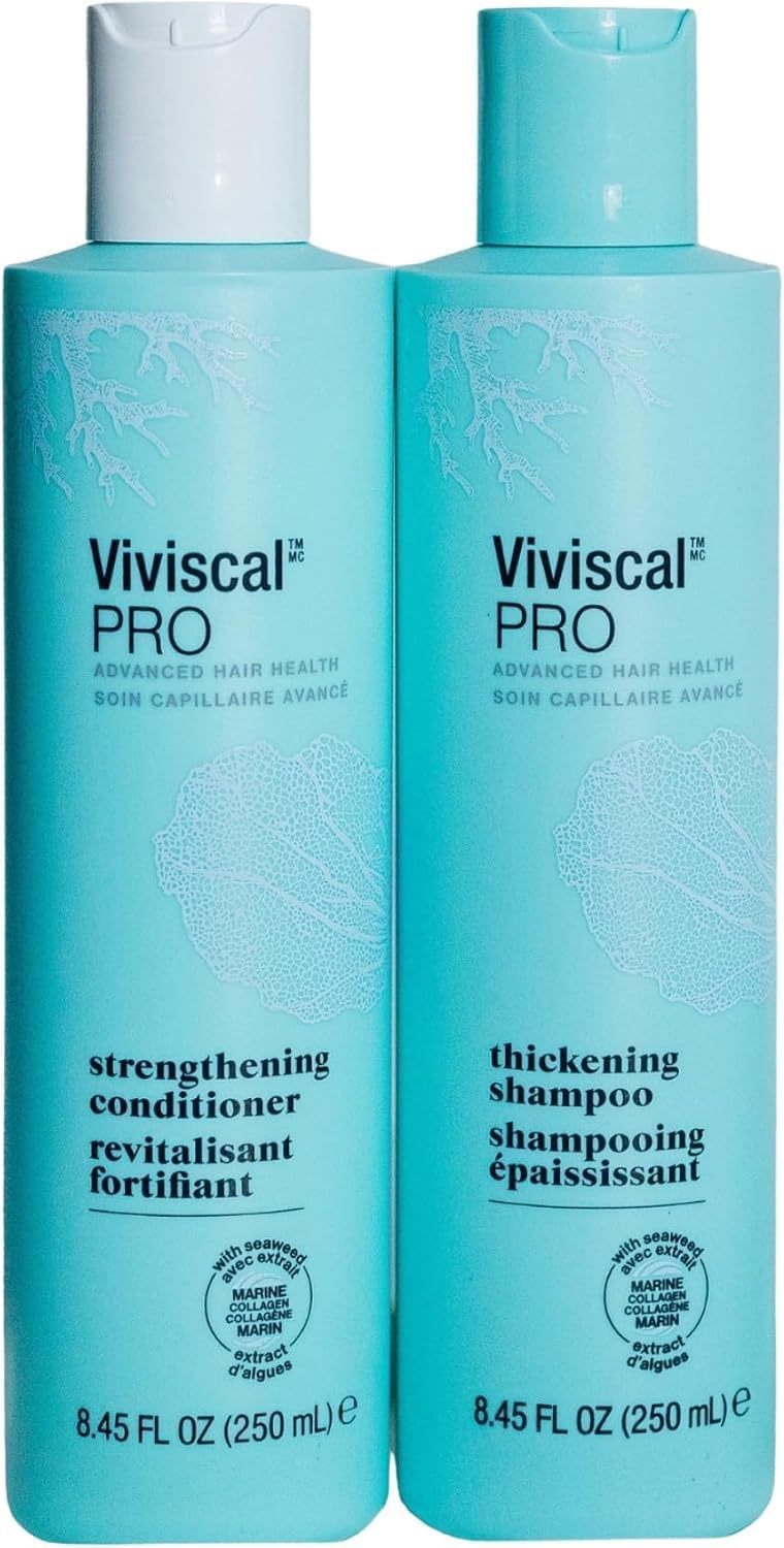 Viviscal Professional Thin‑to‑Thick Hair Thickening Shampoo & Strengthening Conditioner with Biotin, Keratin & Marine Collagen, No Artificial Colors, 250 ml Each – Pack of 2
