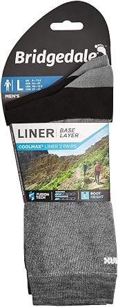 Bridgedale mens Coolmax Base Layer Liner Socks - 2 Pack