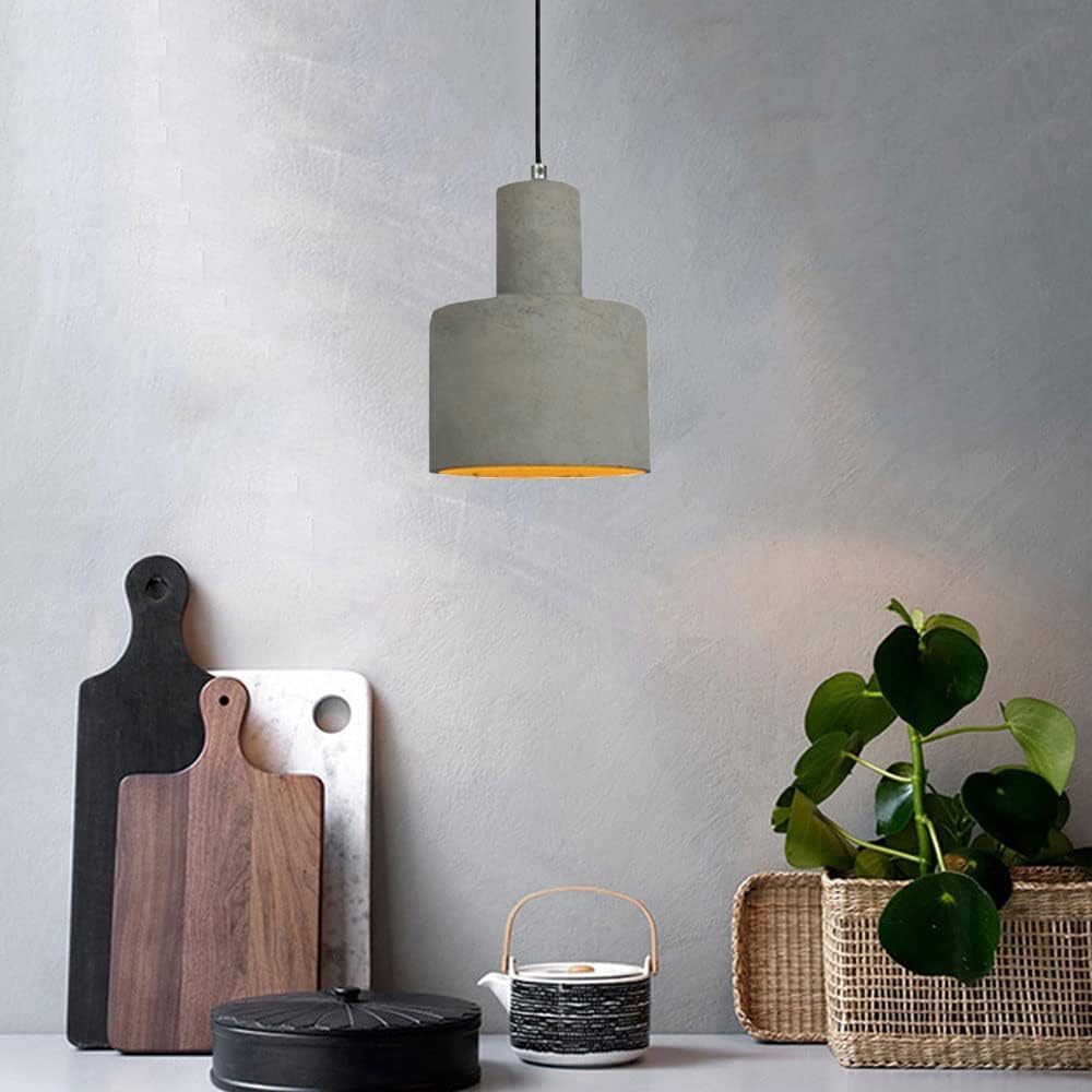 Lampada a Sospensione Industriale in Cemento Stile retrò Nostalgia, lampadario con Cavo Regolabile, Mini Lampada da soffitto E26 Creativity Grigia per Ristorante, Soggiorno, Isola,