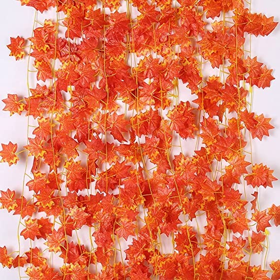 Sofix 12 Artificial Artificial Maple Vine Leaf Wreath Plant Ivy Garland, Fake Vines UV Resistant Greenery Leaves Fake Plants Hanging Aesthetic Vines for Home Bedroom Party Garden Wall Room Decor