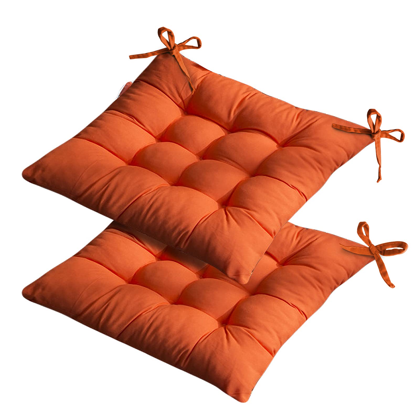 Seat Pads for Dining Chairs, 2 Pack 40×40CM Orange Thick Soft and Comfortable Garden Dining Chair Cushions Pads with Ties for Indoor Outdoor Car Office Patio. (Orange)