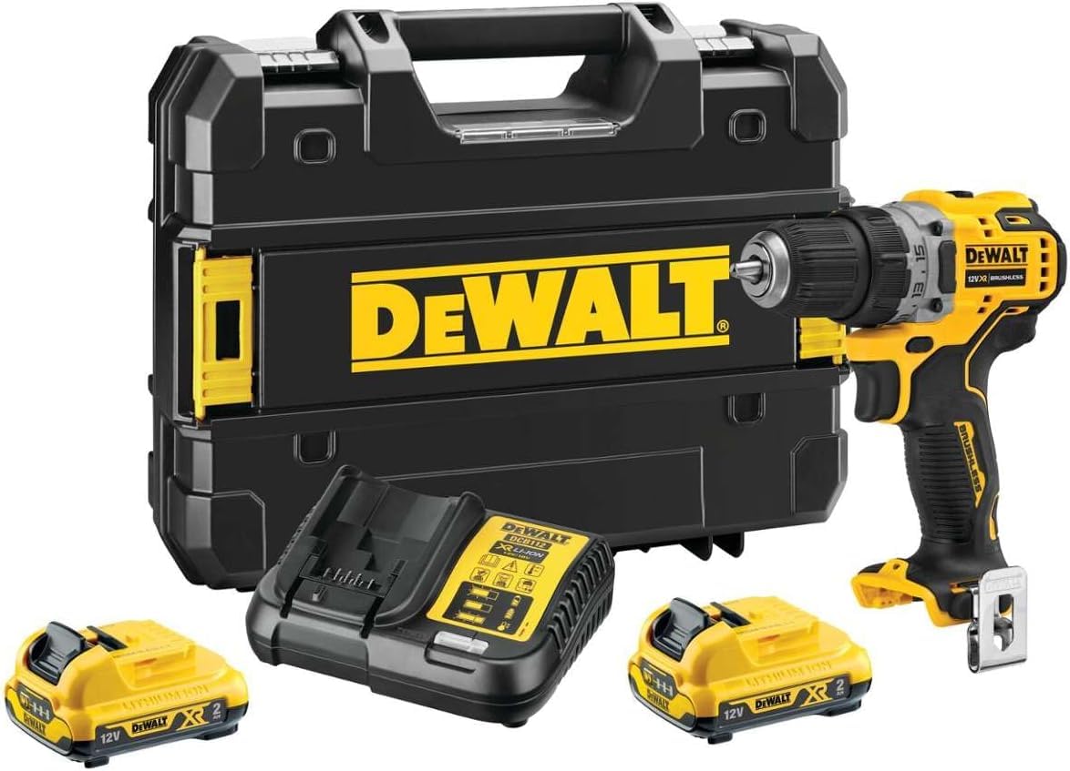 DEWALT 12V XR Brushless Drill Driver with 2 2Ah XR Li-Ion Batteries and a 12/18V XR 2A Charger in TSTAK Kitbox, DCD701D2-QW