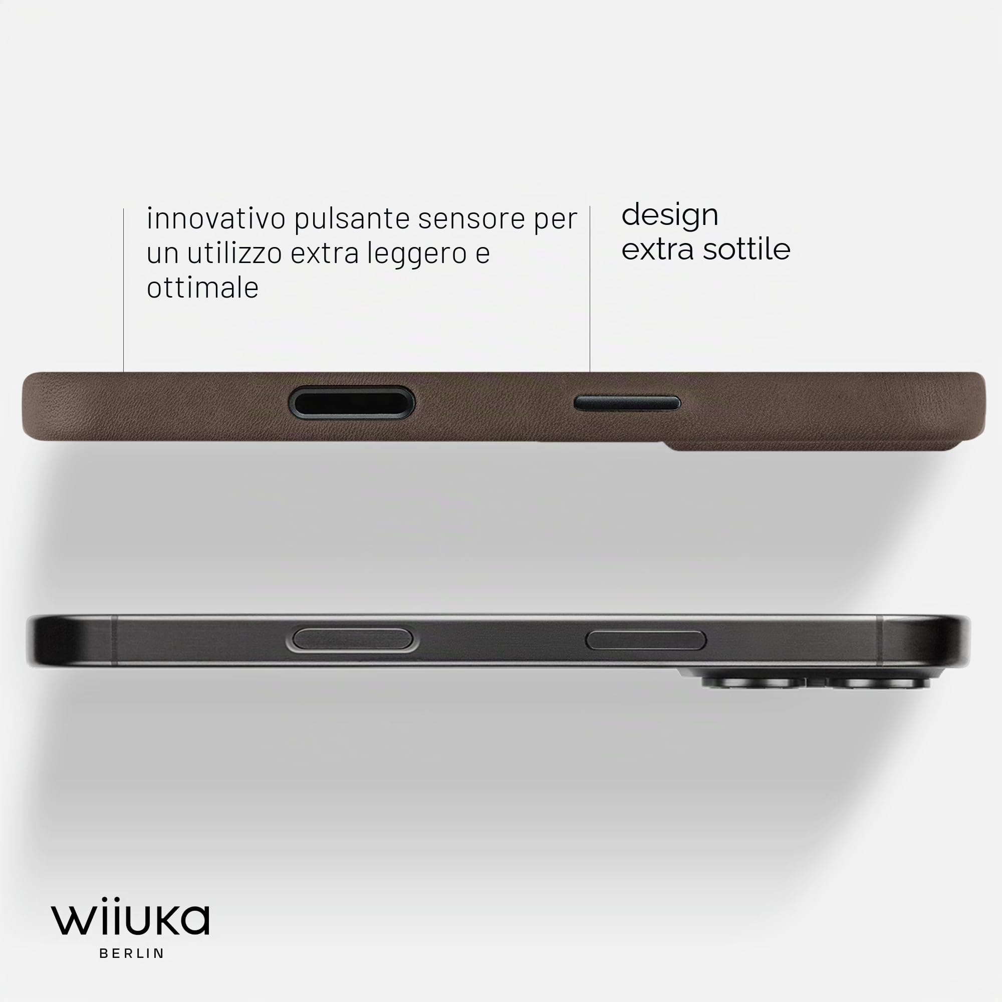 WIIUKA Custodia per iPhone 17 Pro Max, pelle dalla Germania, custodia in pelle extra sottile, custodia premium per smartphone, Case, Qi, skiin, marrone vintage