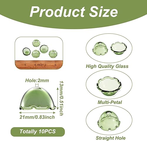 Vista 194 de FASHEWELRY 10 cuentas de cristal hechas a mano, cuentas florales de cristal, cuentas espaciadoras de flores de trompeta transparentes, cuentas