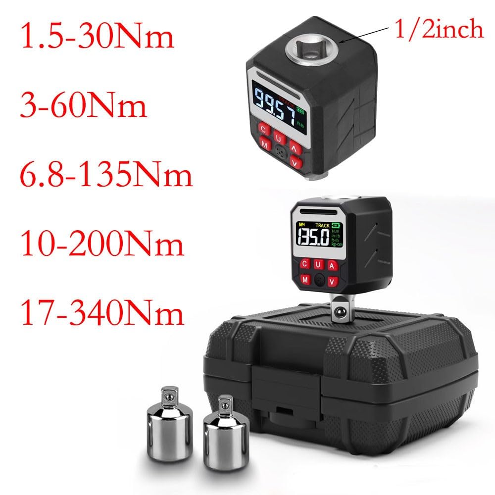 1 adaptador de llave dinamométrica digital de 1/2 pulgadas, 10 – 200 Nm, 17 – 340 Nm, 3 – 60 Nm, para mantenimiento automotriz e industrial