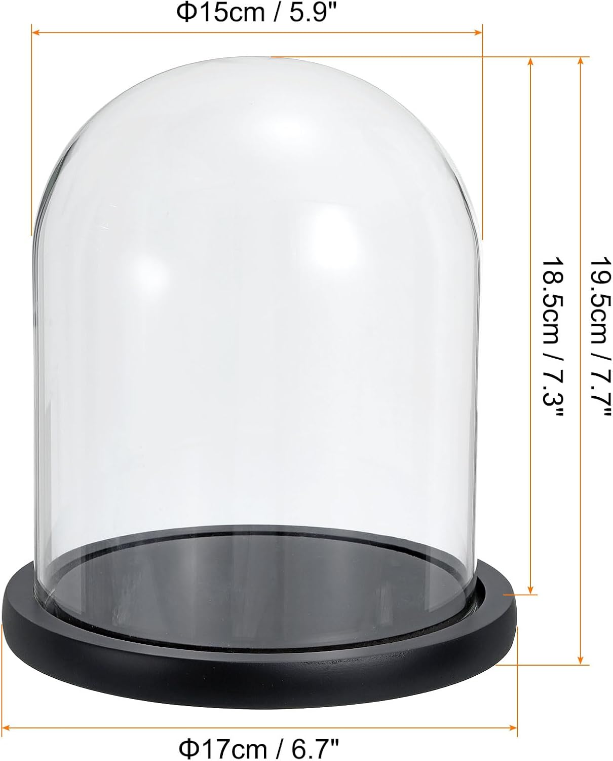 PATIKIL 7.3"x5.9" Clear Cloche Glass Dome, Glass Bell Jar Display Case Tabletop Centerpiece with Black Wooden Base for Christmas Home Decor 7.3x5.9"