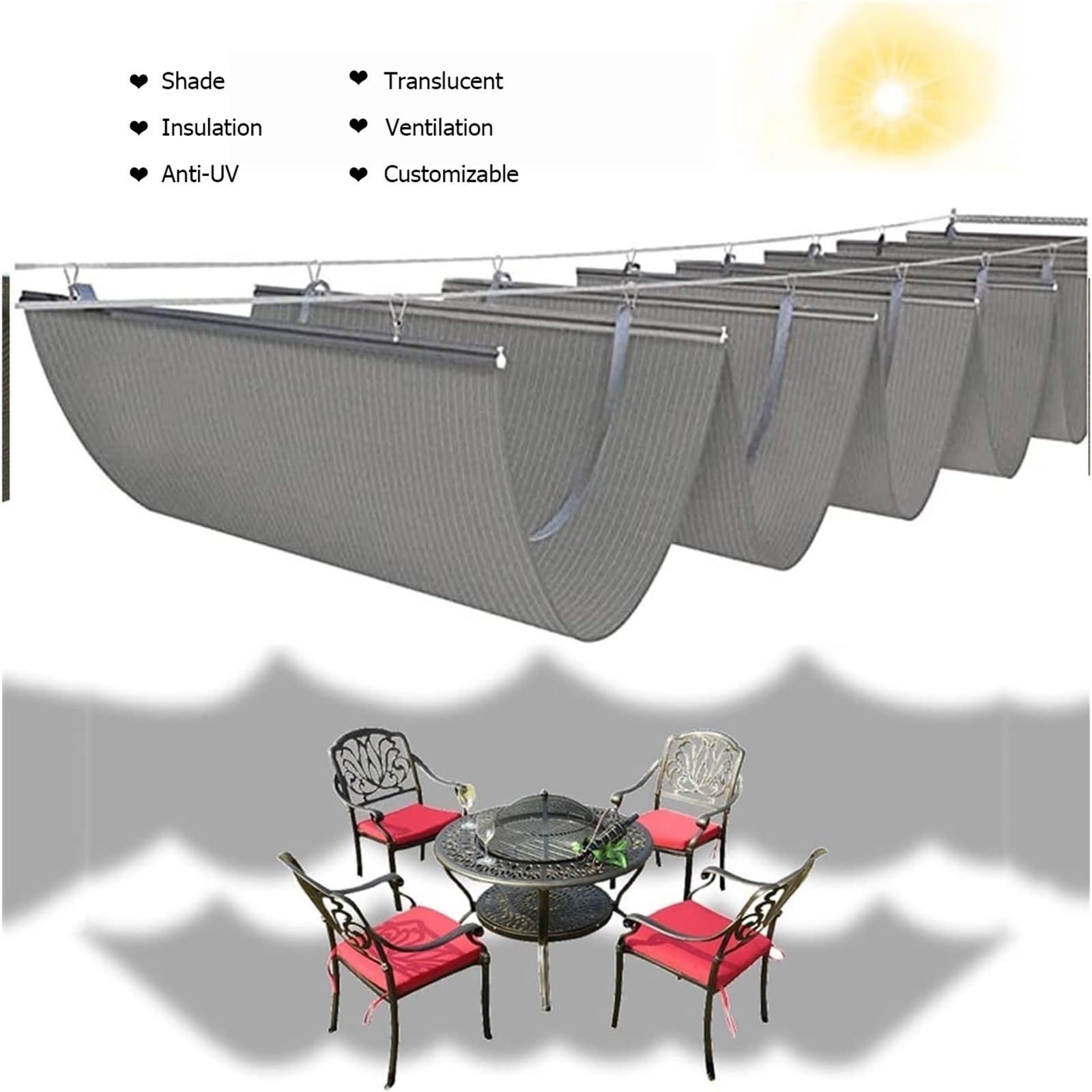Copertura impermeabile retrattile per pergole e tende parasole per esterni, per giardini, terrazze, ponti e gazebi, sostituisci la tua tenda (dimensioni: 3,2 x 4 m (larghezza x lunghezza x lunghezza)