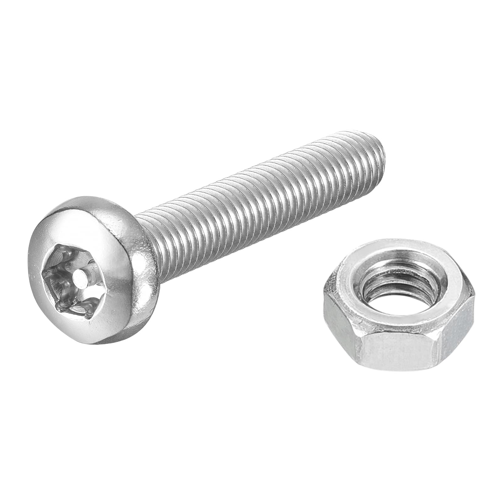 DTGN M8x50mm Pan Head Torx Security Screws - 16Pack - Good for Machinery - 304 Stainless Steel Tamper Proof Torx Security Fasteners & Hex Nuts - Silver Tone