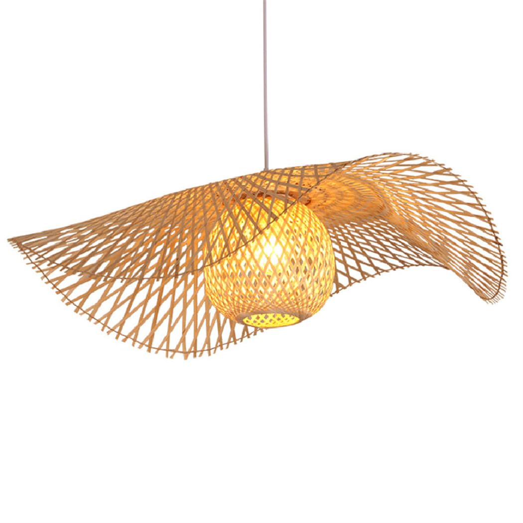 SYAXVOM Handwoven Bamboo Wicker Pendant Light for Bedroom Teahouse Kitchen Island Vintage Chandelier Cover Style 45cm