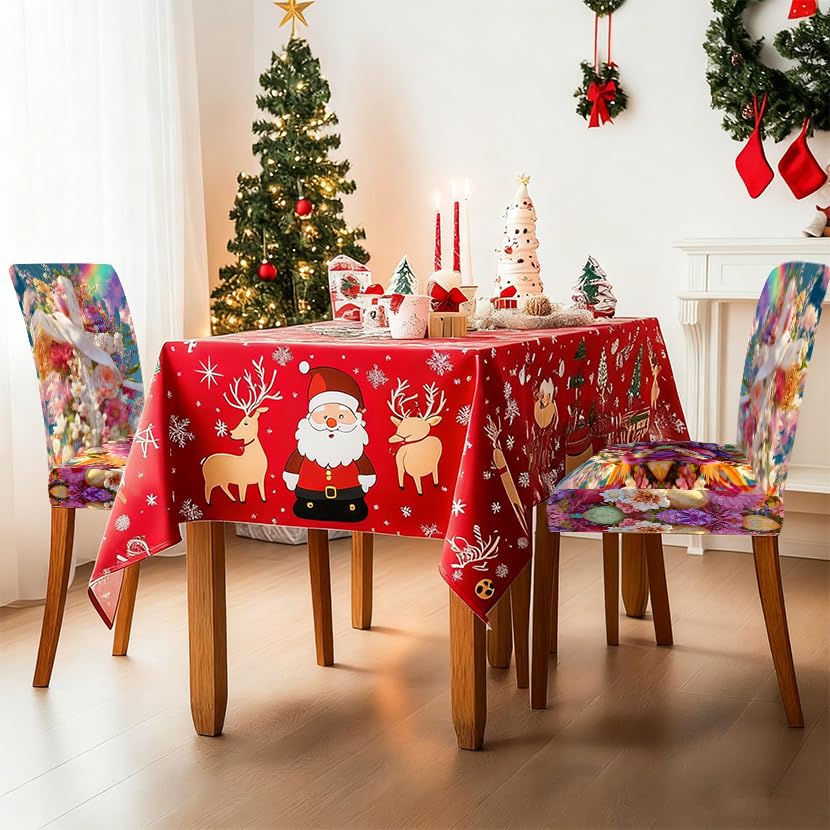 Image of Colorful Floral Rainbow Dining Chair Covers Set of 4 Slipcover