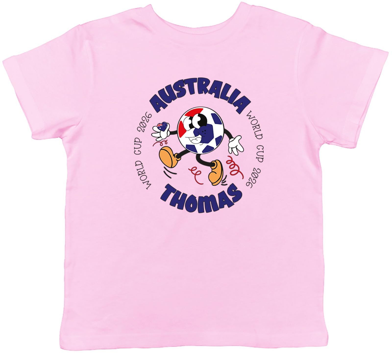 Shopagift Personalised Australia World Cup Heart Football Kids T-Shirt Childrens Tee Boys Girls Light Pink