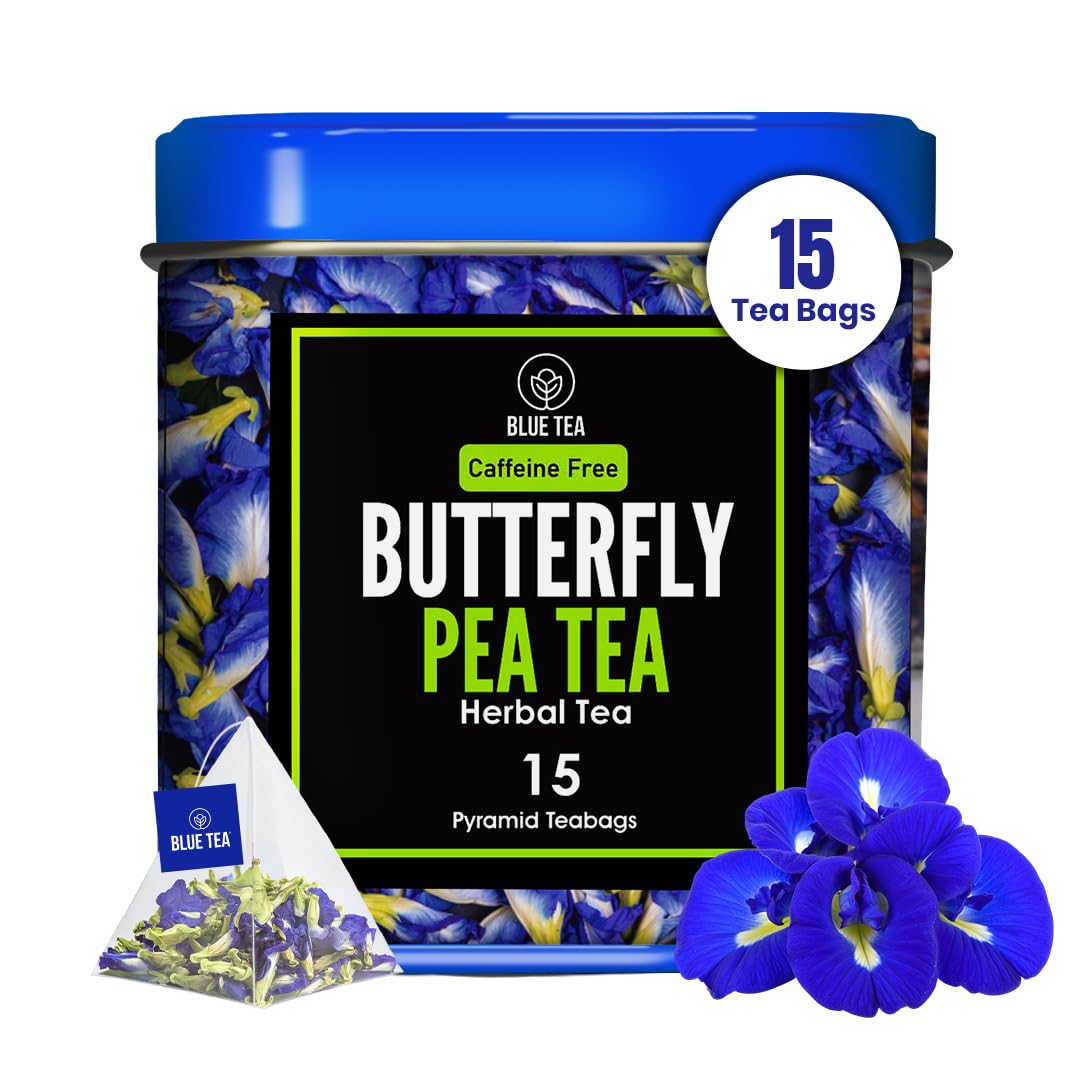 BLUE TEA - Butterfly Pea Flower Tea - 15 Tea Bag - Plant Based || ANTIOXIDANT RICH || Aparajita - Shankhpushpi || Detox Tea - Caffeine Free - Flower Based - Herbal Tea - Non-GMO | Premium Tin Pack