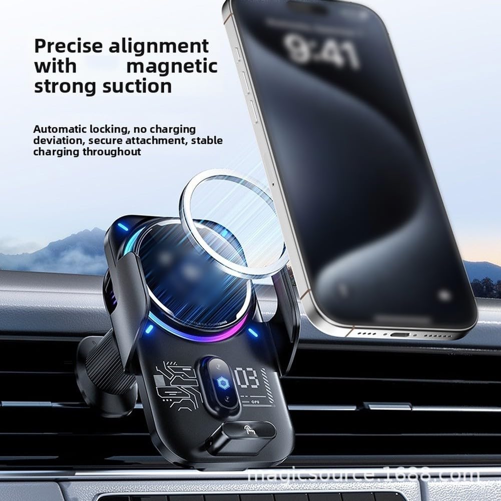 Supporto per telefono da auto, caricatore wireless da 25 W, supporto a semiconduttore attivo di raffreddamento sicuro per presa d'aria per telefono 12-15 S23 S24 Pixel e telefoni (nero 25 W)