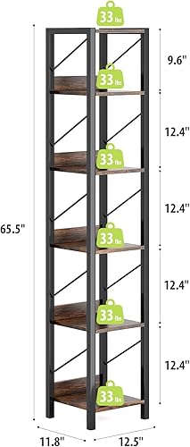 Miniatura 3 de ZERDER Estantería de 6 niveles, moderna estantería alta para CD, películas y libros, soporte industrial para libros, estantes de almacenamiento para