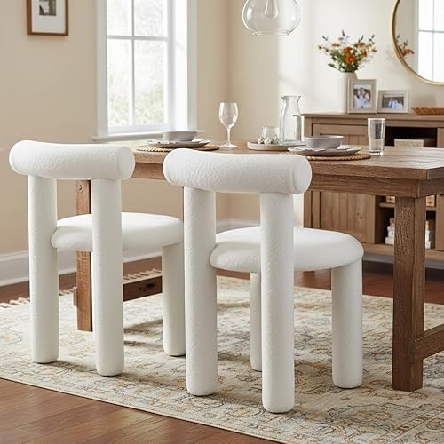 Miniatura 5 de DUOMAY Juego de 2 sillas de comedor modernas de Boucle color blanco, sillas de cocina tapizadas de sherpa, sillas de comedor con respaldo de barril