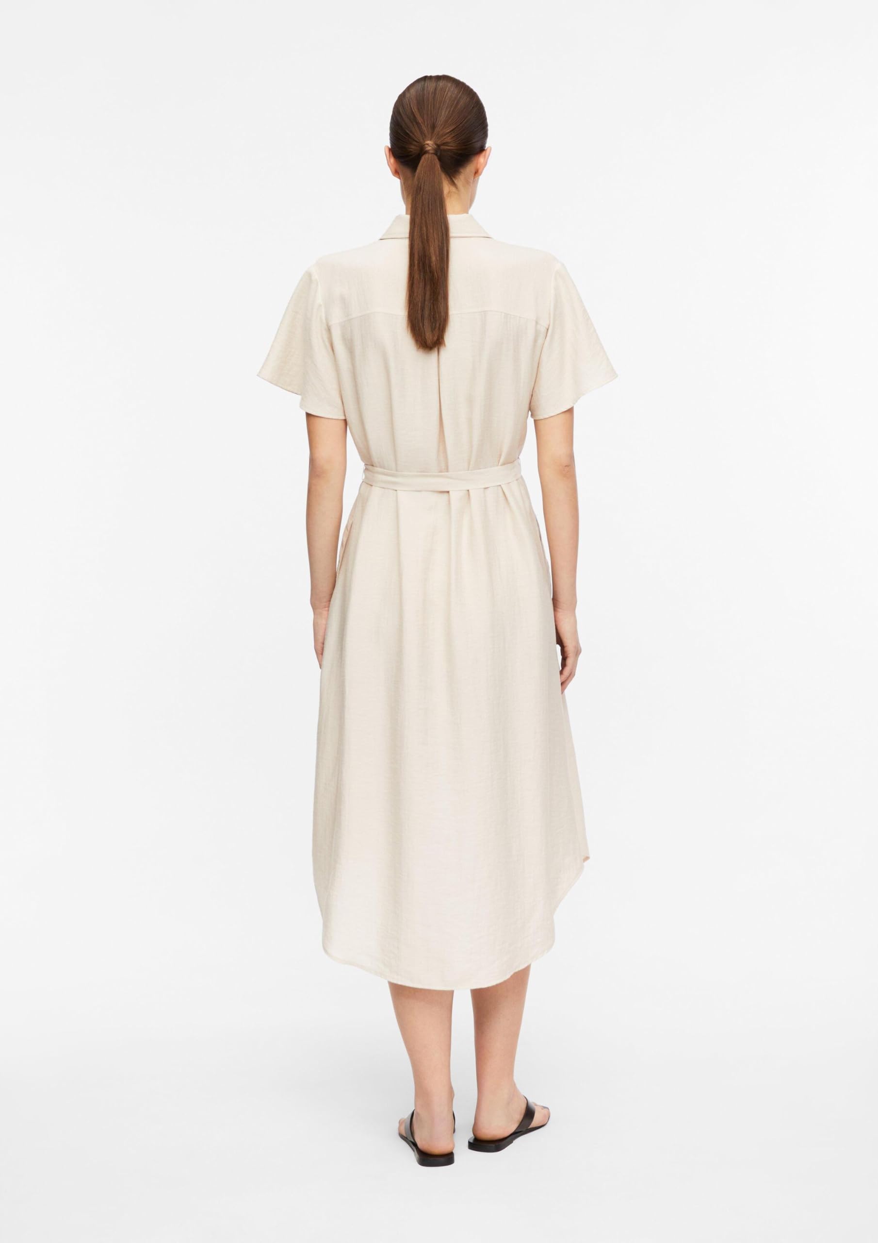 Comma Damen Hemdblusenkleid aus Viskose-Leinen-Mix – Relaxed Fit, Kurzarm, Midi-Länge