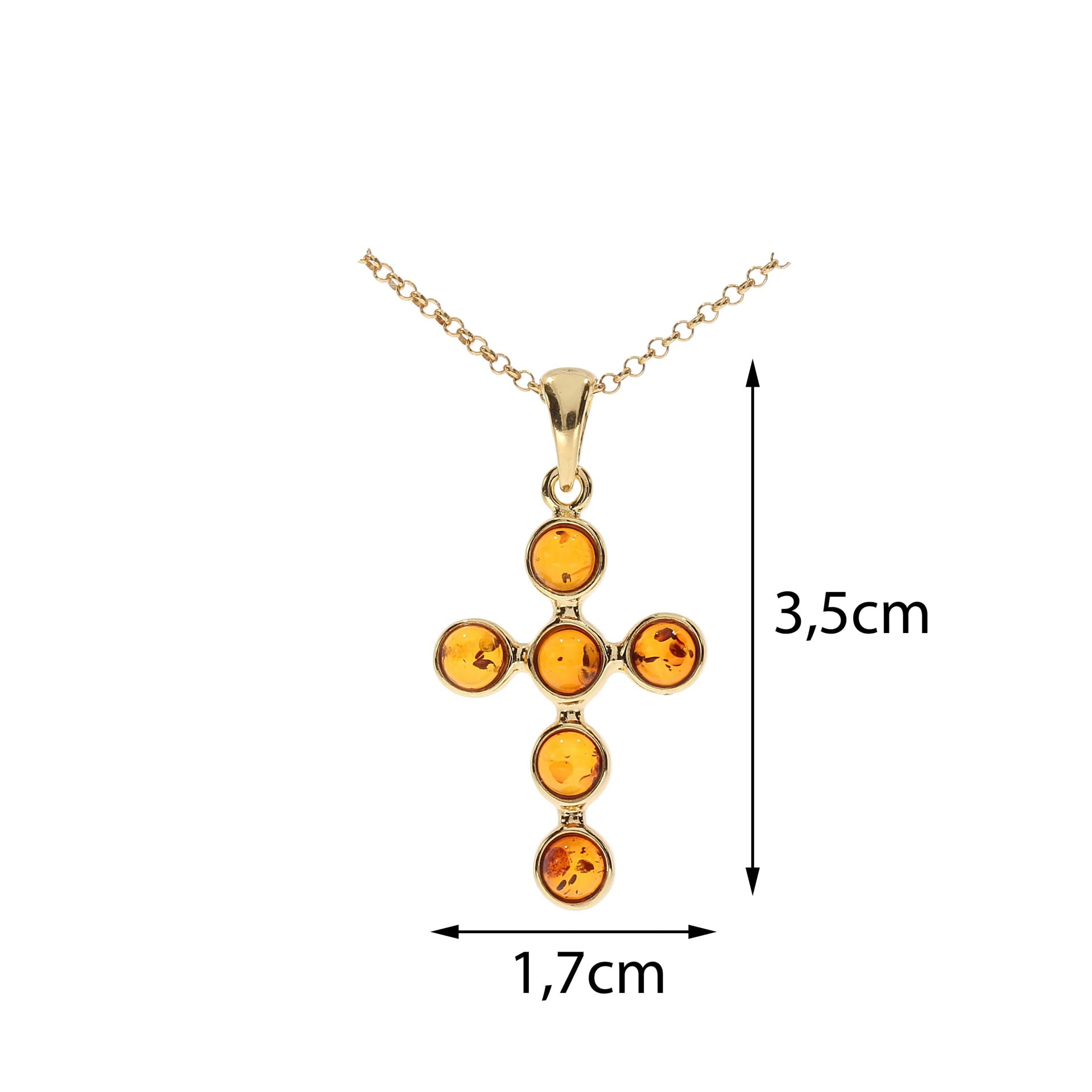 Ciondolo in ambra (senza catena), ciondolo a forma di croce in ambra e argento sterling 925/000 placcato oro