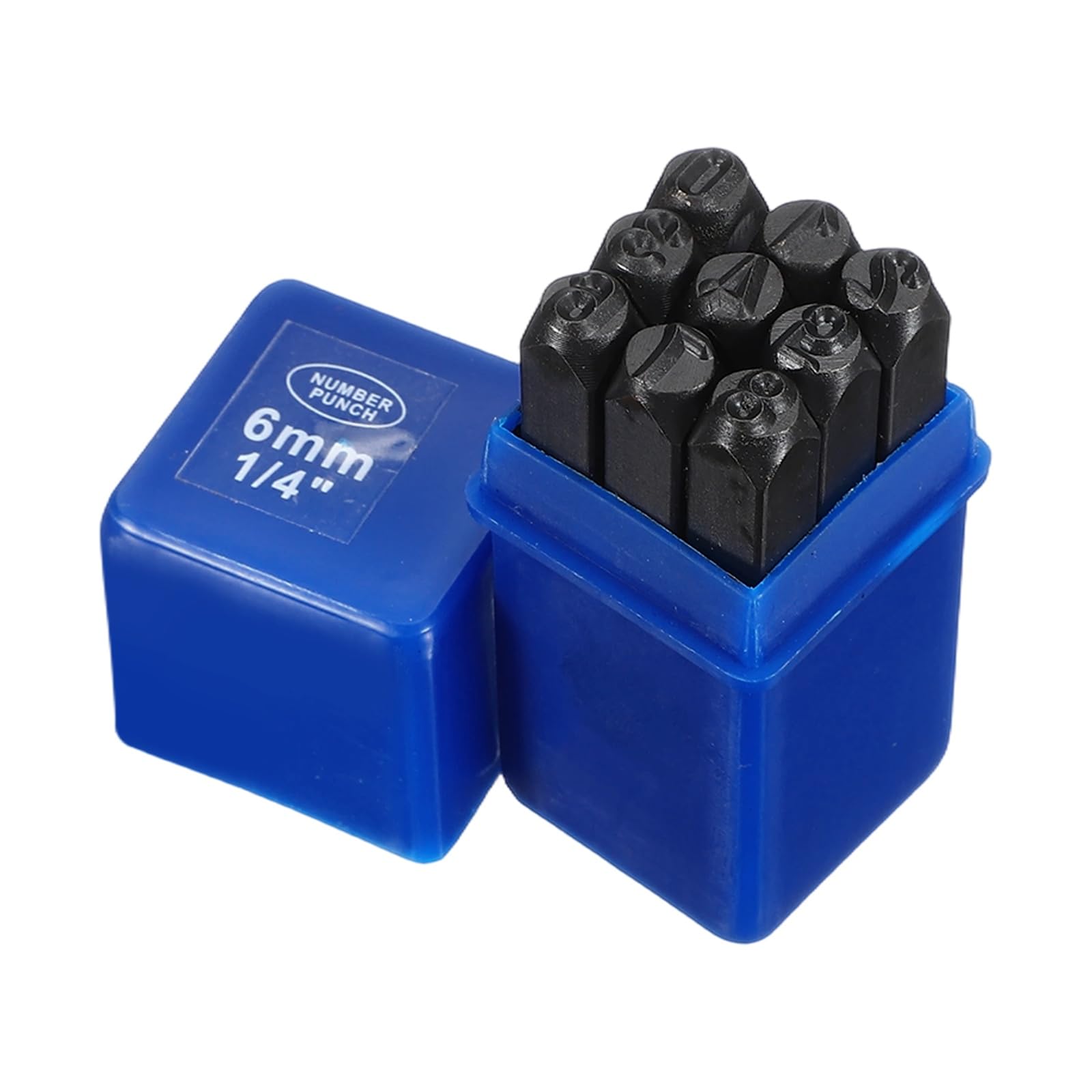 sourcing map 9Pcs Metal Number Stamps Set 15/64" (6mm) 40Cr Number Stamping Kit Hand Stamping Punch Tool Set with Blue Case for Jewelry Making Craft Arts Ring Bracelet