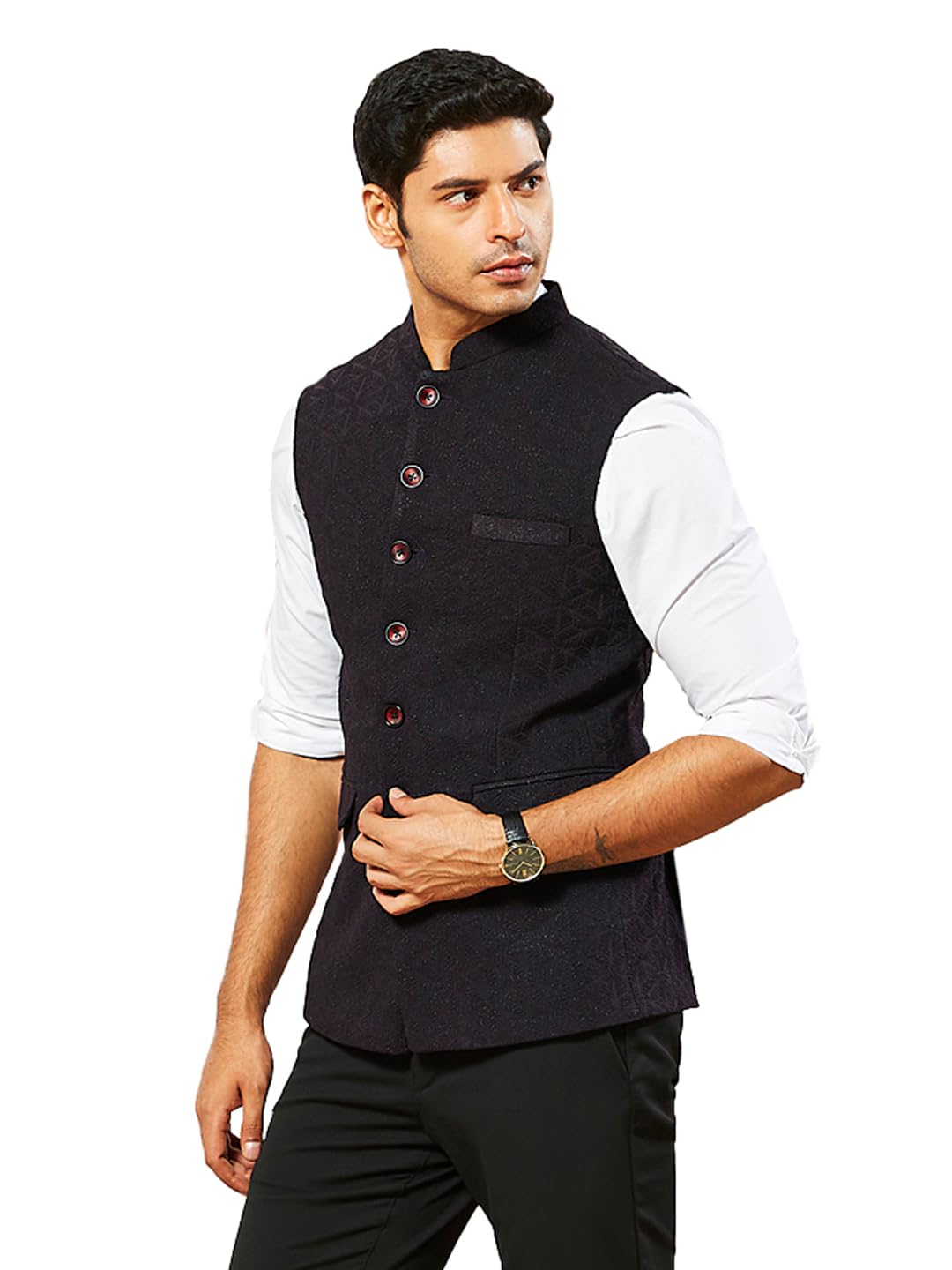vastramay Men's - Nehru Jacket, Silk Blend Emboss Fabric nehru jacket For Men, Traditional Indian Festive & Ethnic Wear-picture-36