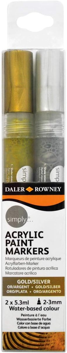 Daler Rowney Simply Acrylic Marker Pen Set, Black and White Markers, Multi-Surface, Water-Based, 2-3mm Tip, Ideal for Entry-Level Artists & Hobbyists