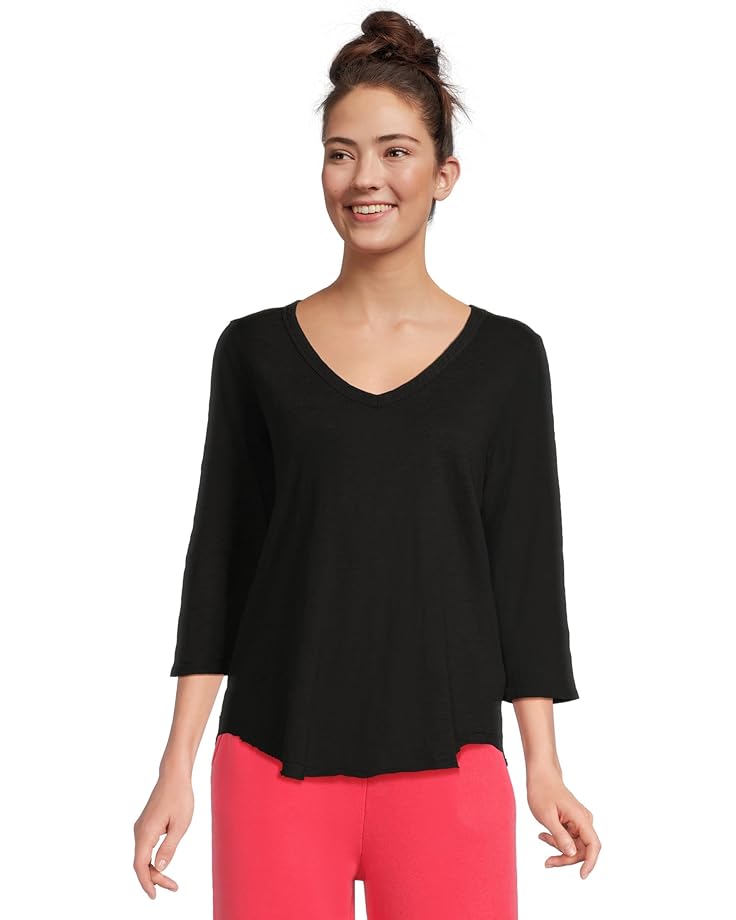 Mod-o-doc 3/4 Sleeve V-Neck Tee with Curved Hem - Main View