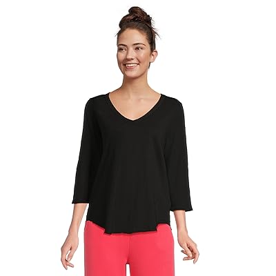 Mod o doc 3/4 Sleeve V Neck T Shirts with Curved Hem Women