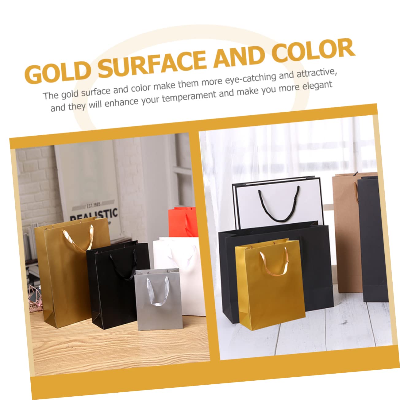 12 Stück Goldene Geschenktüten aus Kraftpapier, Einkaufstüte aus Papier