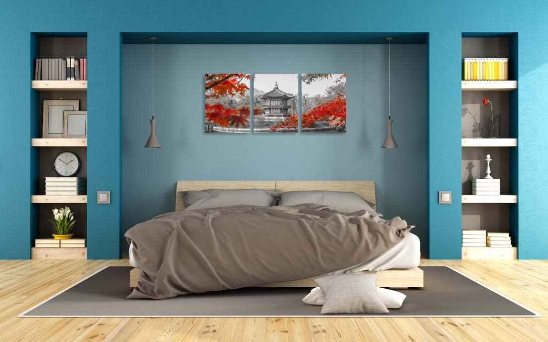 Korean Landscape Wall Art Canvas Gyeongbokgung Palace Architecture Pictures on Wall Art for Home Office Decorations Living Room Bedroom and Kitchen Decor 3 Pcs Framed Canvas Prints 12X16inches