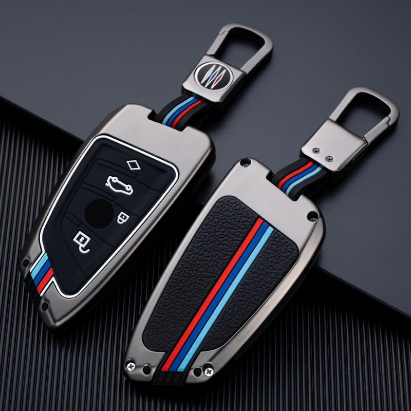 KMH Metal Car Key Cover Compatible with BMW X1 X3 X6 X5, 3, 5, 6, 7 Series G11, X, GT Series Models Smart keycover with Keychain 4 Buttons Key Shell Case Holder Protector (Metallic) Pack of 1