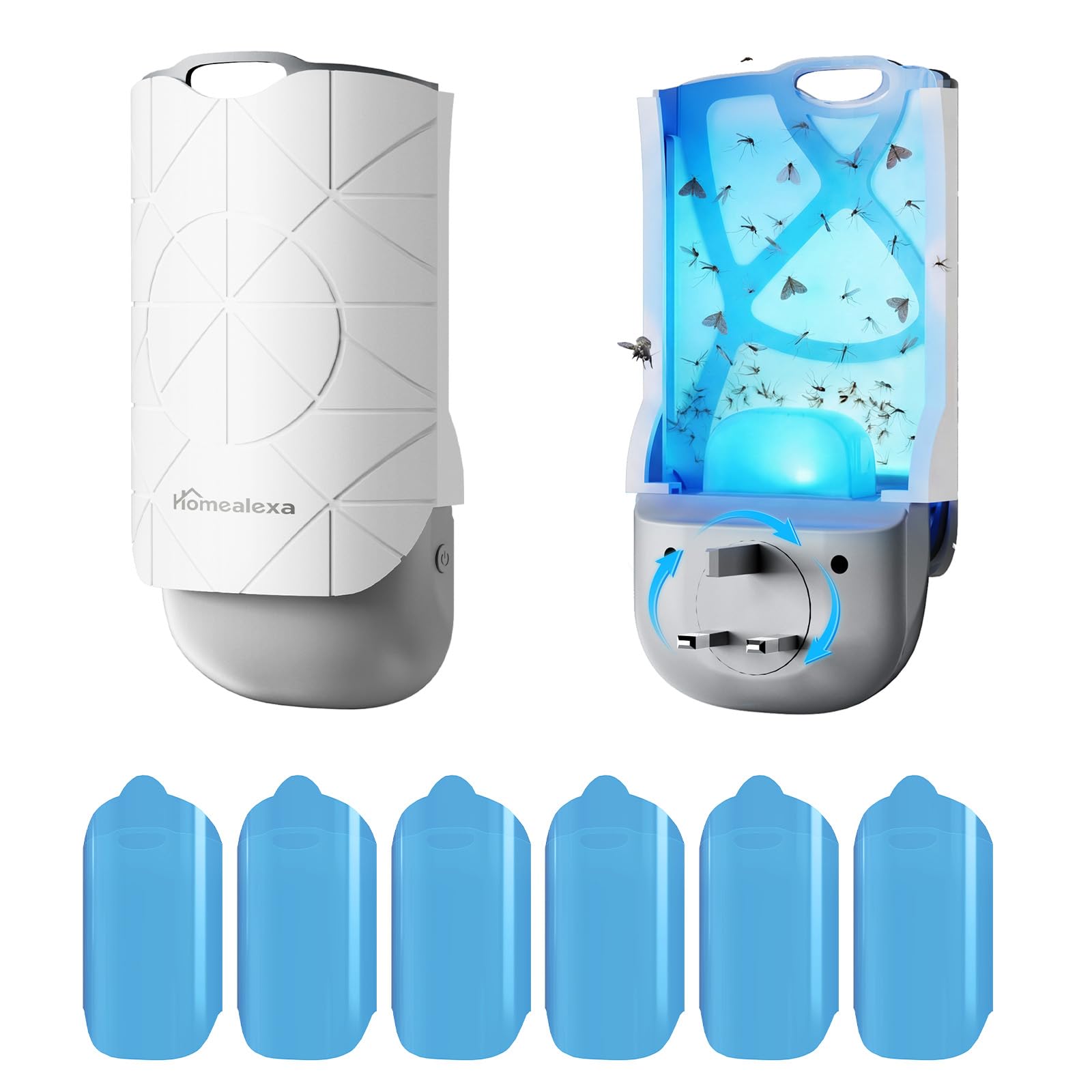 Homealexa Fruit Fly Trap Indoor, Plug-in LED UV Fly Catcher for Flies, Gnats & Moths, 180° Rotating Plug, Insect Trap with 24/7 Operation, 1 Device + 6 Refills