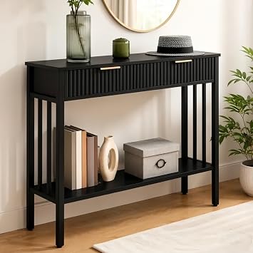 MAHANCRIS 39.4" Console Table with 2 Drawers, Fluted Black Entryway Table