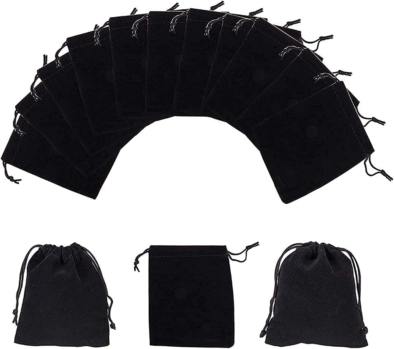 MARKQ [Pack of 12] Black Velvet Gift Bags – [9x12 cm] Drawstring Jewelry Pouches for Candy, Wedding, Party Favors & Valentine’s Day Gift Bags